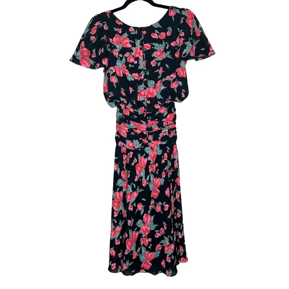 Vintage 90s All That Jazz Floral Dress XS/S Flutter Sleeve Blouson Midi Boho - Picture 4 of 9